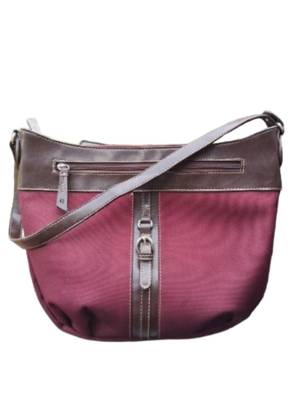 Maroon Canvas Crossbody with Dark Brown Leather Trim